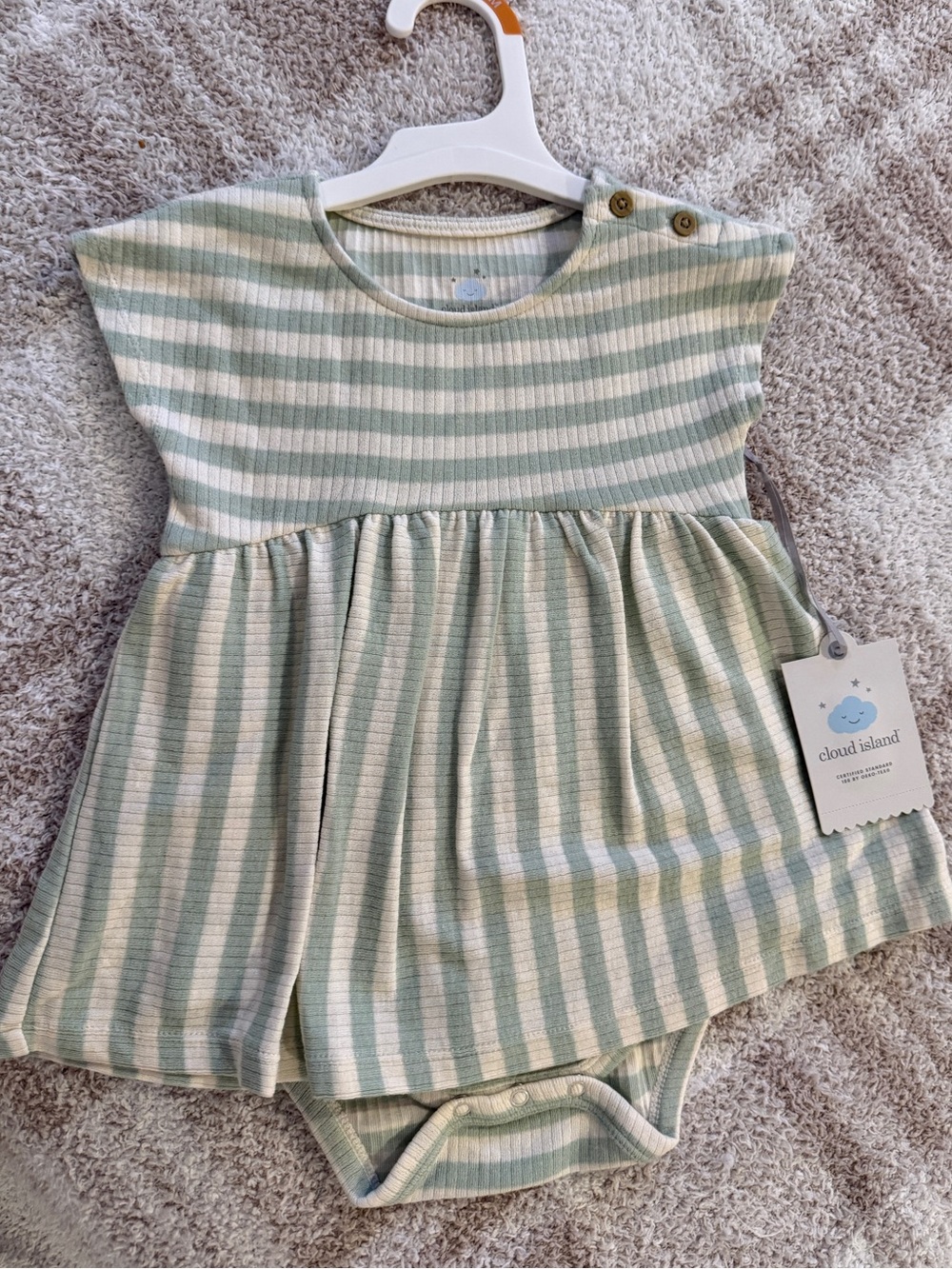 cloud island Green & White Striped Infant Dress Bodysuit